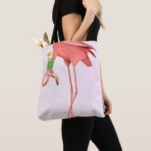 Tote Bag Flamant rose avec Cocktail