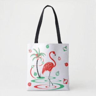 Tote Bag Flamant rose de Noël rouge Baubles partout