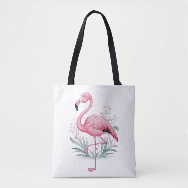Tote Bag Flamant rose et fleurs (Devant)