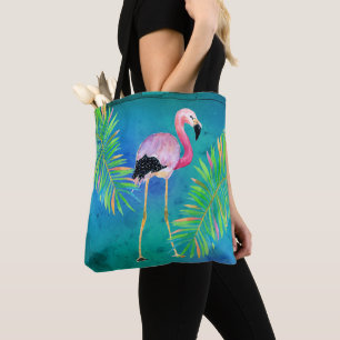 Tote Bag Flamant rose et Palm Feuilles Changement d'adresse