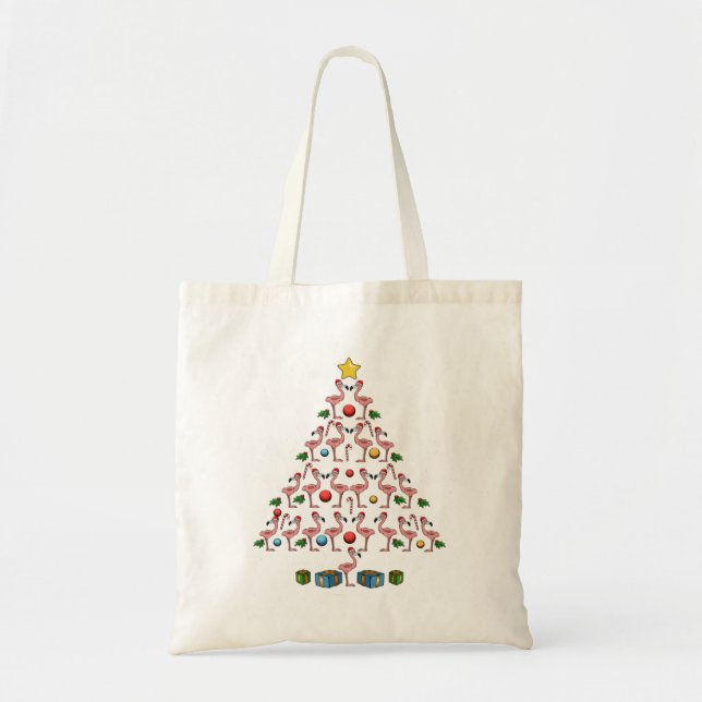 Tote Bag Flamant rose Noël Arbre drôle Animal Noël - P (Devant)