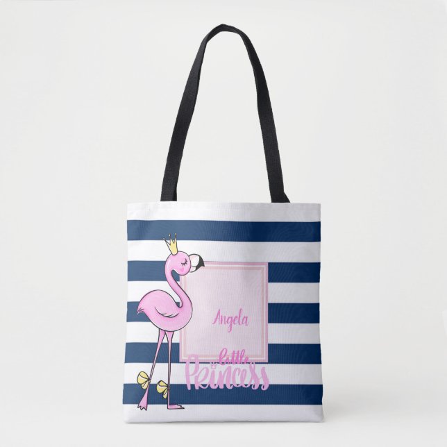 Tote Bag Flamant rose rose, Bleu de marine, Petite princess (Devant)