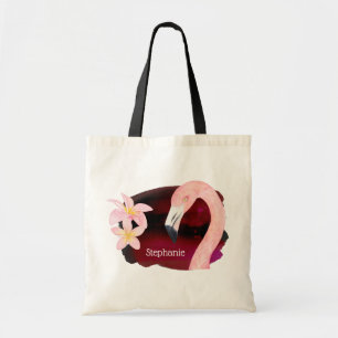 Tote Bag Flamant rose rose et Fleurs Frangipani Personnalis