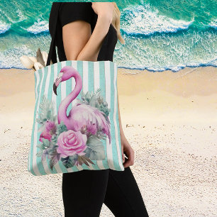 Tote Bag Flamant rose rose floral populaire sur la pointe d