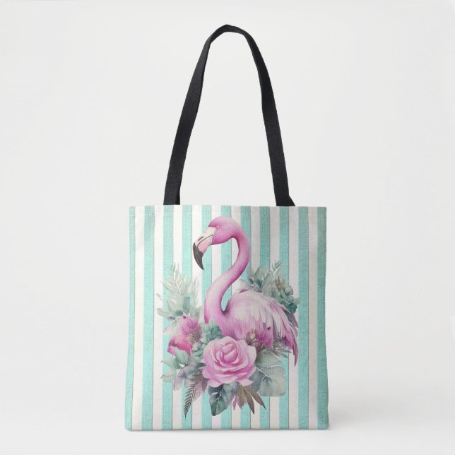 Tote Bag Flamant rose rose floral populaire sur la pointe d (Devant)