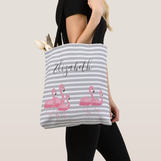 Tote Bag Flamant rose rose mignon Nom personnalisé Trendy G (De près)