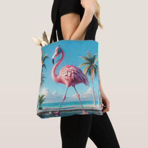 Tote Bag Flamant rose rose portant Baskets et casques
