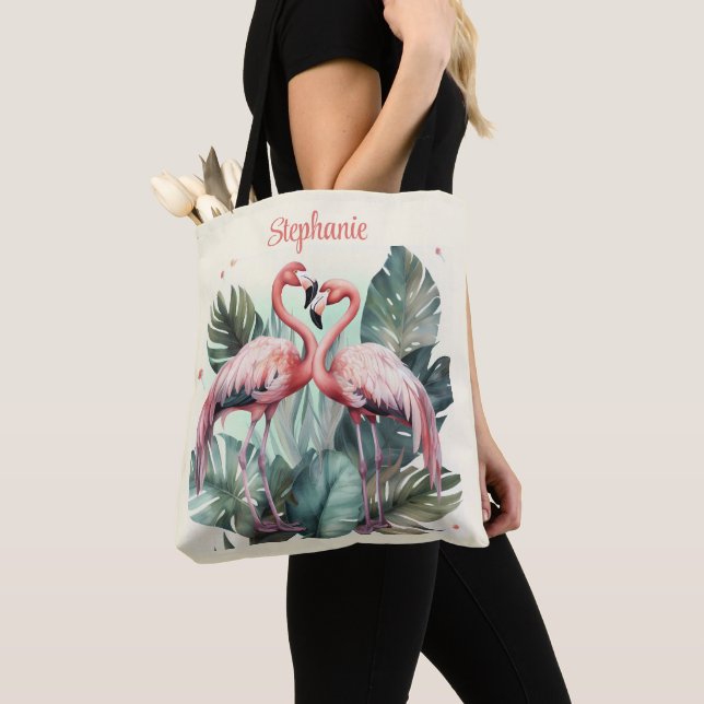 Tote Bag Flamant rose tropical rose (De près)