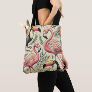 Tote Bag Flamant rose vintage et Toucan sans couture