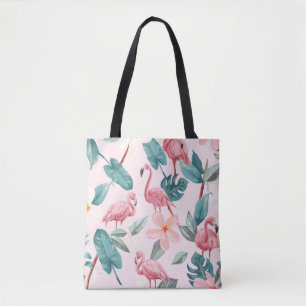 Tote Bag flamants et fleurs tropicales sans soudure illustr