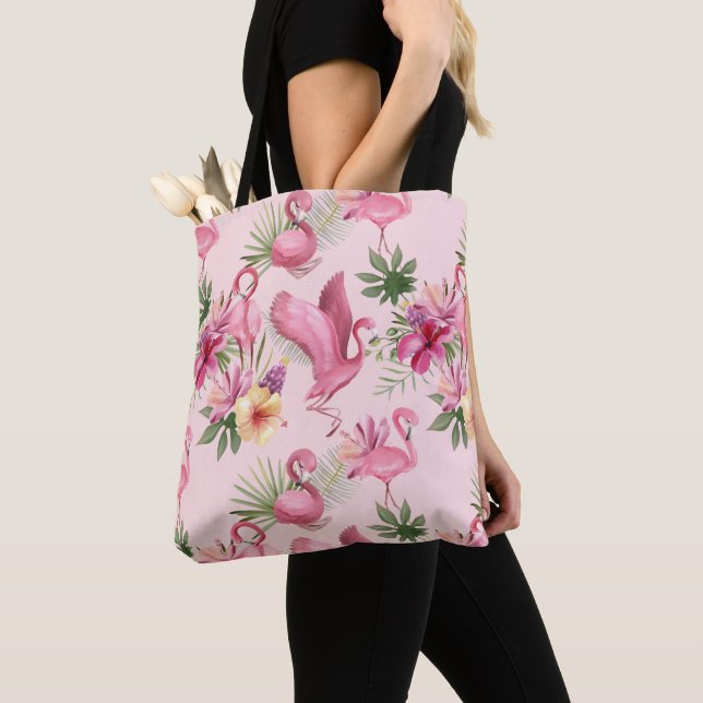 Tote Bag Flamants roses Et Fleurs (De près)
