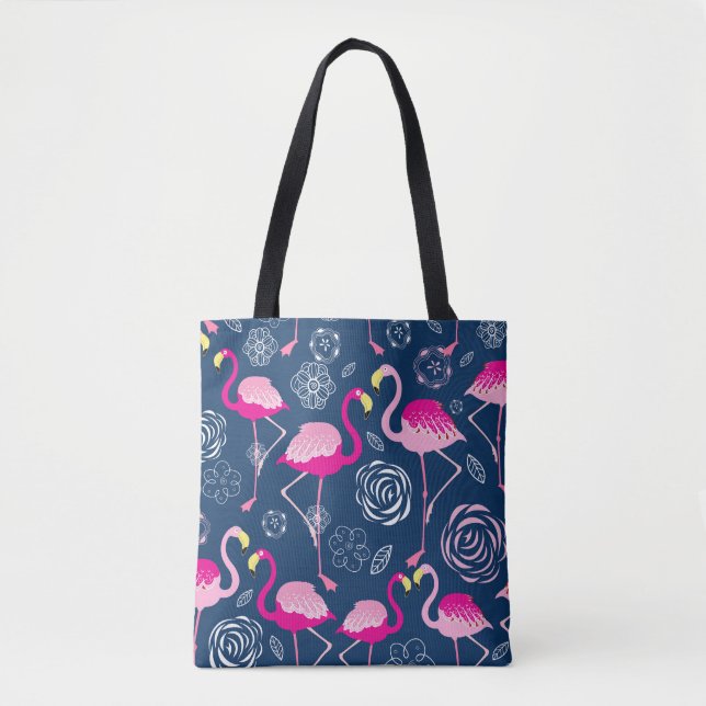 Tote Bag Flamants roses roses : Graphic Dark Motif (Devant)