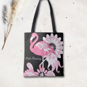 Tote Bag Flamingo Rose Noir Moderne Fantaisiste