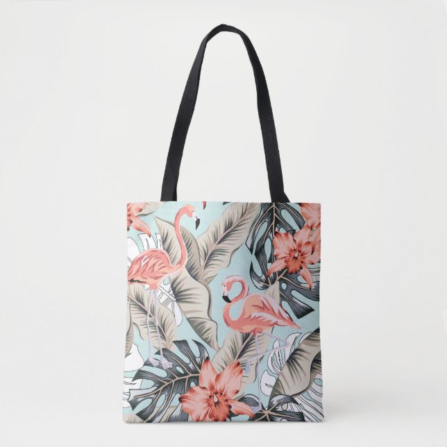 Tote Bag Flamingo rose tropicale avec fleurs d'orchidées et (Devant)