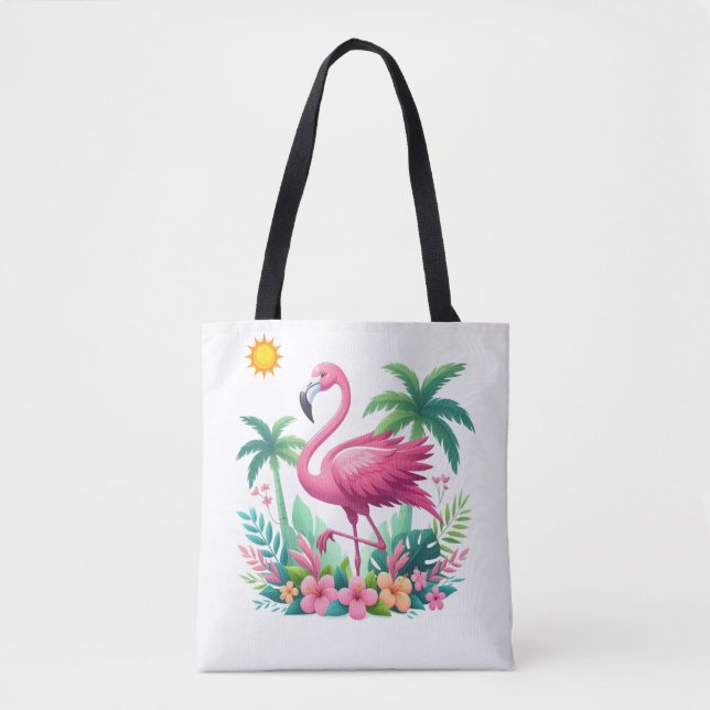 Tote Bag Flamingo rose tropicale/Floride (Devant)