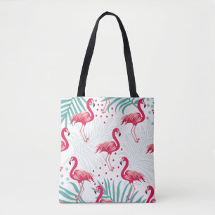 Tote Bag Flamingo tropical et feuille, motif d'été.