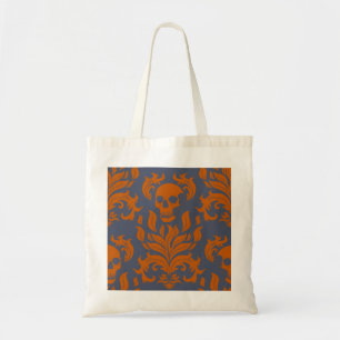 Tote Bag Flamme crâne Damas en s'accrochant orange sur gris