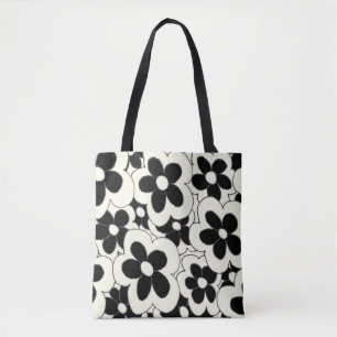 Tote Bag Fleur à main dessinée imprimé noir blanc