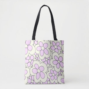 Tote Bag Fleur à main dessinée imprimé rose blanc