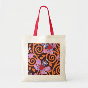Tote Bag Fleur Art Déco tourbillonnante rose et orange vibr
