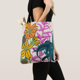 Tote Bag Fleur Art Déco vibrante magenta et orange