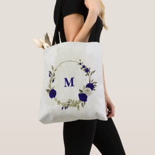 Tote Bag Fleur beige bleu royal