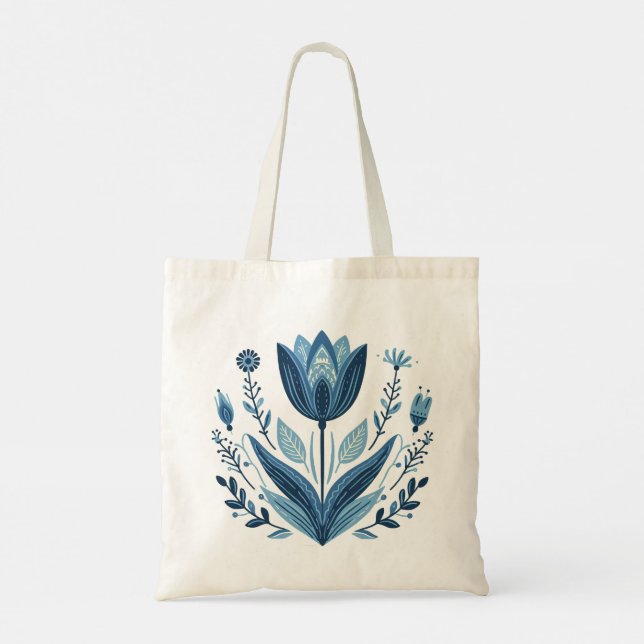 Tote Bag Fleur bleu rustique Art folklorique Art Botanique (Dos)