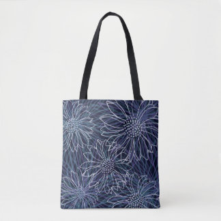 Tote Bag Fleur Bleue et Blanche de la Côte Abstrait