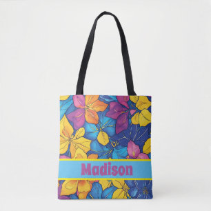 Tote Bag Fleur colorée personnalisée Nom Fleur colorée