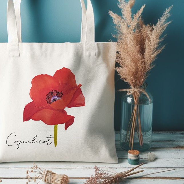 Tote bag fleur coquelicot rouge aquarelle (Tote bag fleur coquelicot rouge aquarelle)