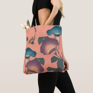 Tote Bag Fleur d'abeille rose classique Hokusai Art