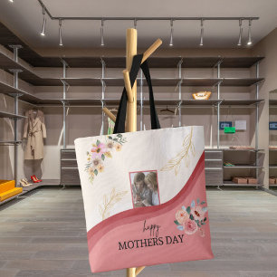 Tote Bag Fleur d'aquarelle Mère's Day mignonne poème et pho