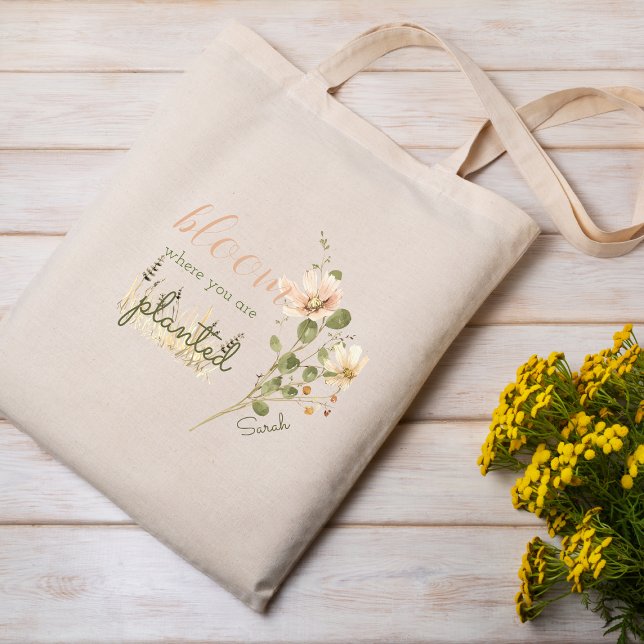Tote Bag Fleur d'aquarelle rose vif où vous êtes planté (Créateur téléchargé)