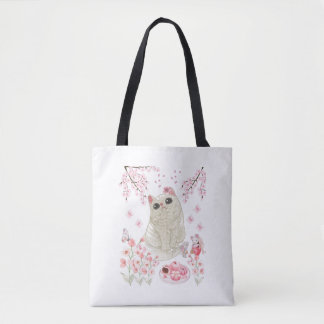 Tote Bag Fleur de cerise de chat mignonne
