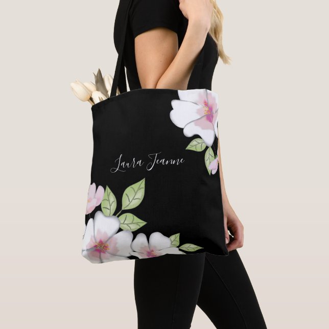 Tote Bag Fleur de cerise végétale couleur rose (De près)