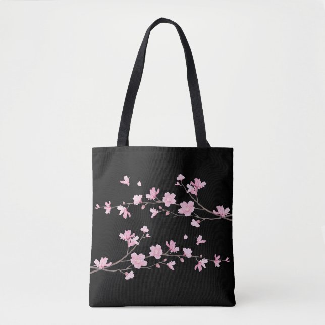 Tote Bag Fleur de cerisiers - Noir (Devant)