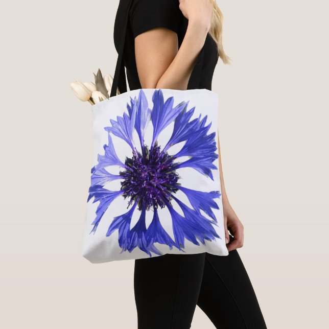 Tote Bag Fleur de corail bleu (De près)