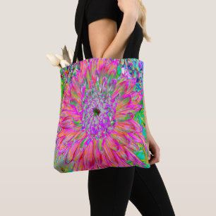 Tote Bag Fleur de dahlia décorative abstraite arc-en-ciel c