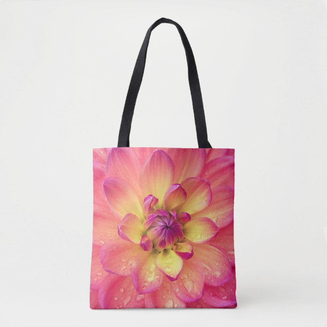 Tote Bag Fleur de dahlia rose corail (Devant)