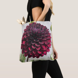 Tote Bag Fleur de Dahlia Rouge Foncé Floral
