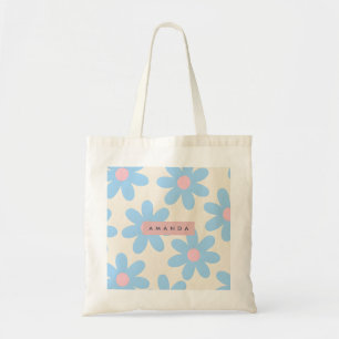 Tote Bag Fleur de Daisy Pastel Bleu Rétro Personnalisé