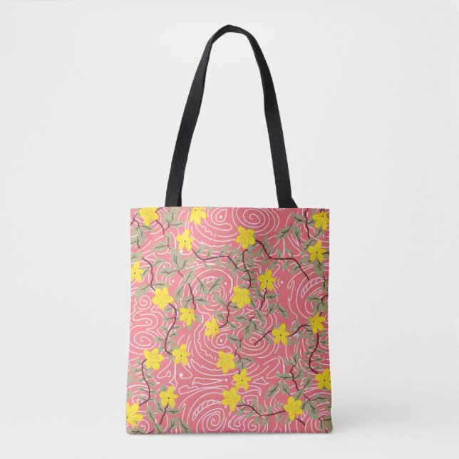 Tote Bag Fleur de jasmin jaune sur le corail rose (Devant)