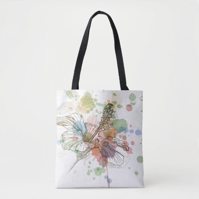 Tote Bag Fleur de ketmie et arrière - plan d'aquarelle (Devant)