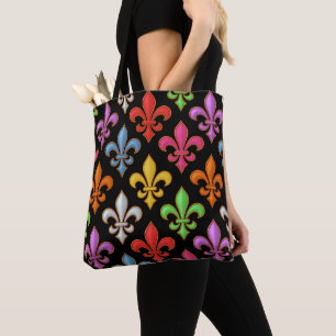 Tote Bag Fleur-de-lis Fleurs Noires Audacieuses Colorées 
