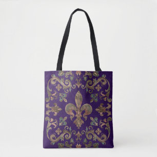 Tote Bag Fleur de lis Vintage sur le violet royal