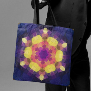 Tote Bag Fleur de Mandala jaune rose et violet rétro
