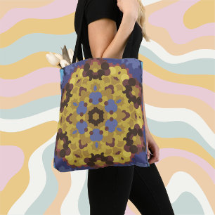 Tote Bag Fleur de Mandala rétro jaune et bleu