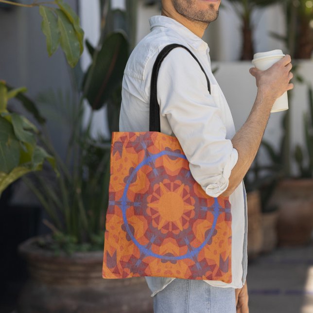 Tote Bag Fleur de Mandala rétro orange et bleu (Créateur téléchargé)
