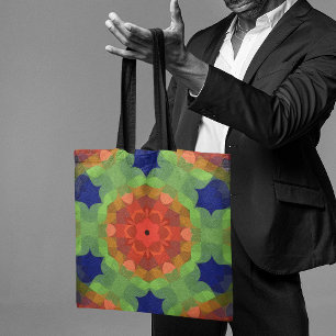 Tote Bag Fleur de Mandala rétro orange vert et bleu