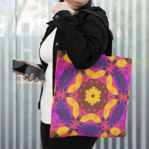 Tote Bag Fleur de Mandala rose violet et jaune